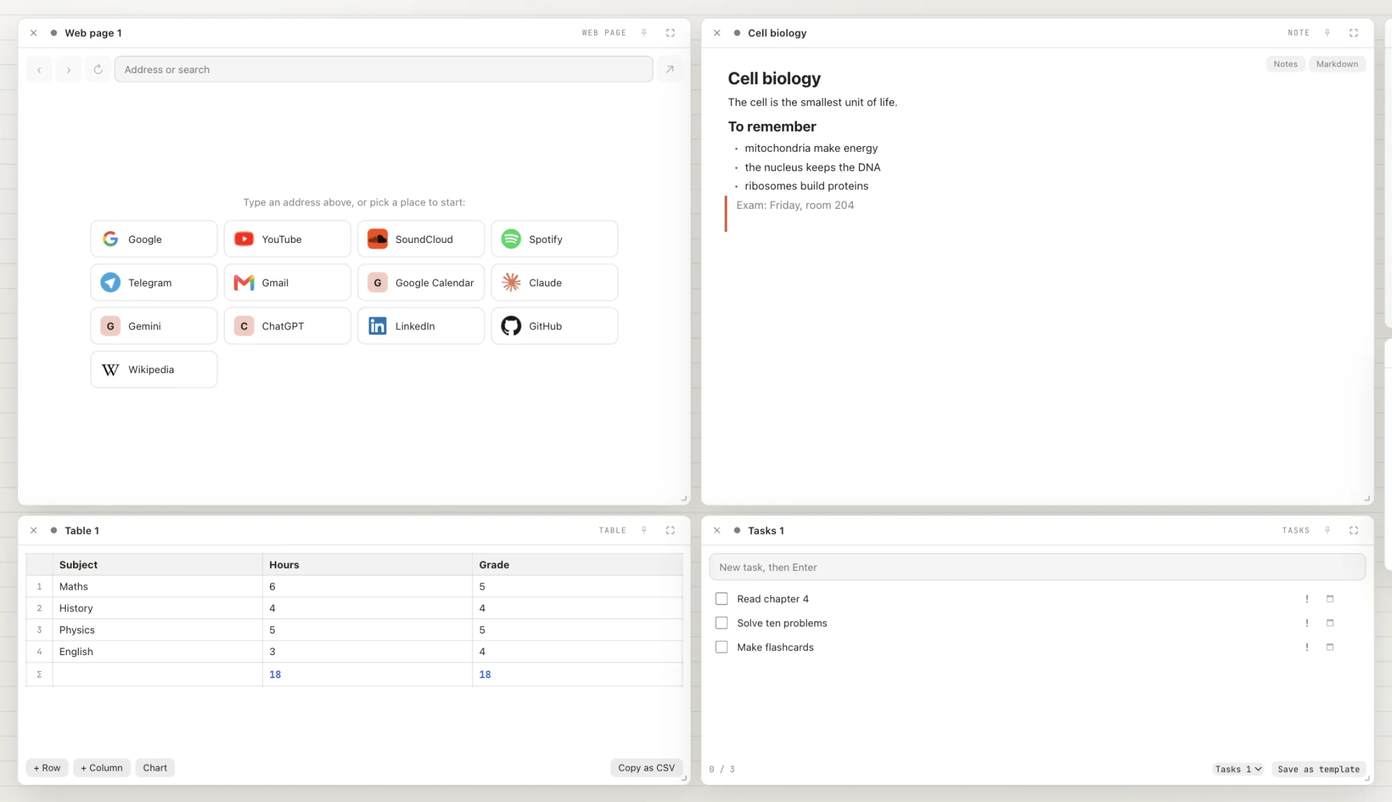A Kumodesk board: Studying